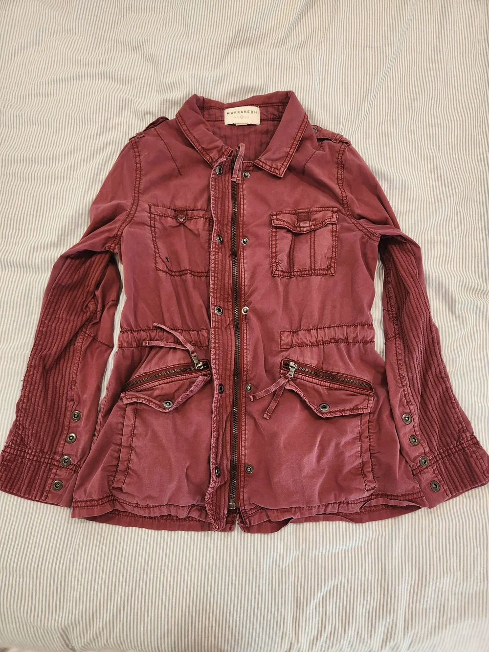 Marrakech Nola Cotton Maroon Utility Jacket with Interior Waist Drawcord - Picture 1 of 10